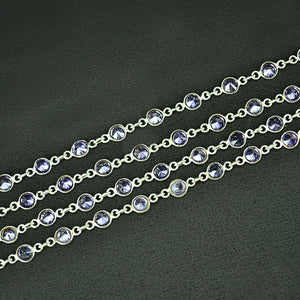 Tanzanite Round 4mm Silver Plated  Wholesale Bezel Continuous Connector Chain