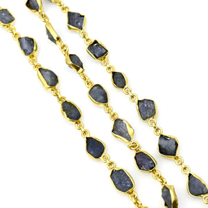 Rough Tanzanite Rough 10mm Gold Plated  Wholesale Bezel Continuous Connector Chain