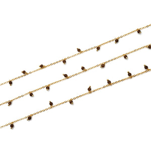 Smoky Topaz 3-4mm Cluster Rosary Chain Faceted Gold Plated Dangle Rosary 5FT