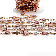 Load image into Gallery viewer, Pink Amethyst Trillion &amp; Crystal Gold Bezel Continuous Connector Chain
