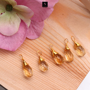 5PC Lot Drop Shape 16x6mm Gold Wire Wrapped Single Bail Gemstone Connector