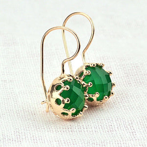 5 Pairs Green Onyx Prong Setting Dangle Earring, Faceted Gold Plated Gemstone Earrings, Hook Earrings