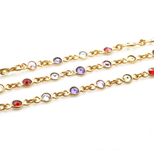 Multi Color Round 4mm Gold Plated  Wholesale Bezel Continuous Connector Chain