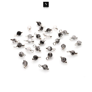 5Pc Round Faceted Gemstone Charms 6x4mm Silver Plated Wire Wrapped