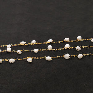 White Agate 8x5mm Cluster Rosary Chain Faceted Gold Plated Dangle Rosary 5FT