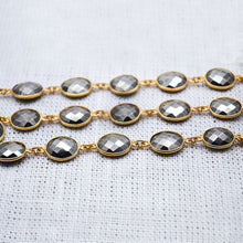 Load image into Gallery viewer, Pyrite Oval 12x10mm Gold Plated  Wholesale Bezel Continuous Connector Chain
