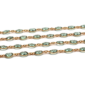 Green Amethyst Oval 7x5mm Gold Plated Wholesale Bezel Continuous Connector Chain