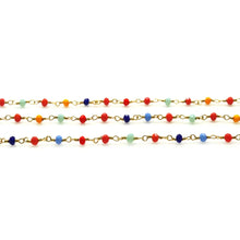 Load image into Gallery viewer, Multi Color 2.5-3mm Round Faceted Gold Plated Beads Rosary 5FT
