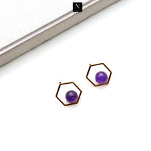 Load image into Gallery viewer, 5Pair Amethyst Hexagon Shaped, Faceted Bead Gold Plated Earring
