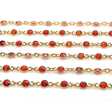 Load image into Gallery viewer, Garnet Round 4mm Gold Plated  Wholesale Bezel Continuous Connector Chain
