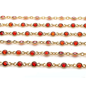 Garnet Round 4mm Gold Plated  Wholesale Bezel Continuous Connector Chain