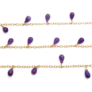 Amethyst 8x6mm Cluster Rosary Chain Faceted Gold Plated Dangle Rosary 5FT