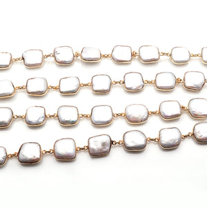 Pearl Square 13mm Gold Plated  Wholesale Bezel Continuous Connector Chain