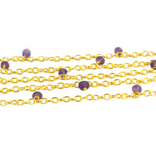Load image into Gallery viewer, Natural Amethyst 3-4mm Cluster Rosary Chain Faceted Gold Plated Dangle Rosary 5FT
