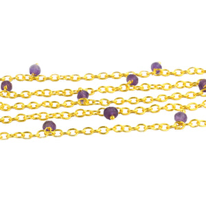 Natural Amethyst 3-4mm Cluster Rosary Chain Faceted Gold Plated Dangle Rosary 5FT