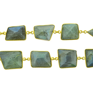 Labradorite Mix Faceted 15mm Gold Plated  Wholesale Bezel Continuous Connector Chain