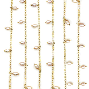 Pink Pearl 6x4mm Cluster Rosary Chain Faceted Gold Plated Dangle Rosary 5FT