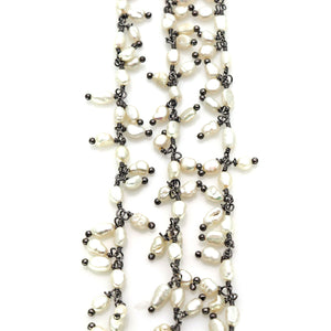 Pearl 4x3mm Cluster Rosary Chain Faceted Oxidized Dangle Rosary 5FT