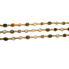 Load image into Gallery viewer, Labradorite Cabochon Mix 6-4mm Gold Plated  Wholesale Bezel Continuous Connector Chain
