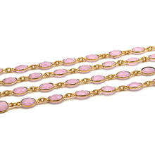 Load image into Gallery viewer, Rose Chalcedony Oval 7x5mm Gold Plated Wholesale Bezel Continuous Connector Chain
