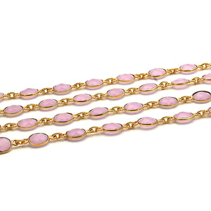 Rose Chalcedony Oval 7x5mm Gold Plated Wholesale Bezel Continuous Connector Chain