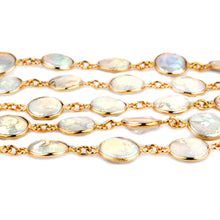 Load image into Gallery viewer, Pearl Round 10-12mm Gold Plated Wholesale Bezel Continuous Connector Chain
