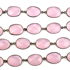 Rose Chalcedony Mix Faceted 15mm Oxidized  Wholesale Bezel Continuous Connector Chain