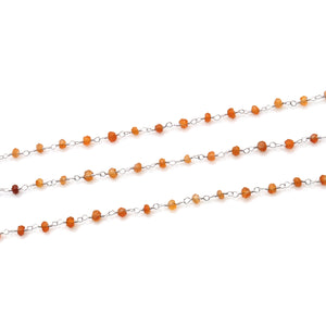 5ft Carnelian 2-2.5mm Silver Wire Wrapped Beads Rosary | Gemstone Rosary Chain | Wholesale Chain Faceted Crystal