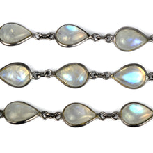 Load image into Gallery viewer, Rainbow Moonstone Cabochon Pears 8x10mm Oxidized  Wholesale Bezel Continuous Connector Chain
