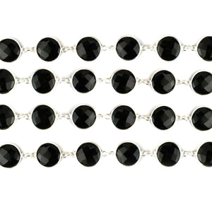 Black Onyx Round 12mm Silver Plated Wholesale Connector Rosary Chain