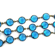 Load image into Gallery viewer, Blue Topaz Faceted Round 12mm Oxidized  Wholesale Bezel Continuous Connector Chain
