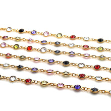 Load image into Gallery viewer, Multi Stone Round 5mm Gold Plated  Wholesale Bezel Continuous Connector Chain
