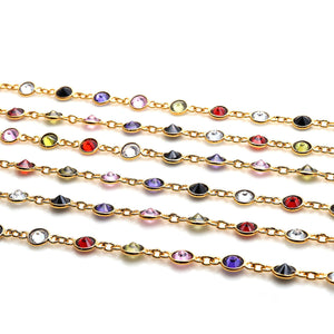 Multi Stone Round 5mm Gold Plated  Wholesale Bezel Continuous Connector Chain