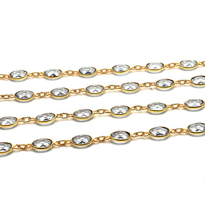 Crystal Oval 7x5mm Gold Plated Wholesale Bezel Continuous Connector Chain
