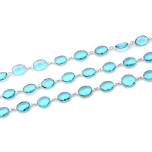 Load image into Gallery viewer, Blue Topaz Oval 10x14mm Silver Plated  Wholesale Bezel Continuous Connector Chain
