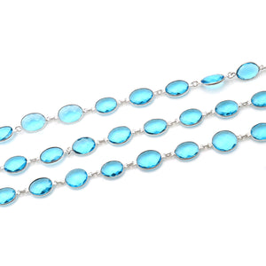 Blue Topaz Oval 10x14mm Silver Plated  Wholesale Bezel Continuous Connector Chain