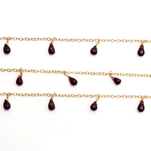Rhodolite 7x4mm Cluster Rosary Chain Faceted Gold Plated Dangle Rosary 5FT