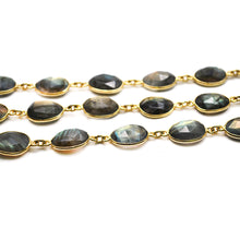 Load image into Gallery viewer, Labradorite Faceted Oval Gold Bezel 16x12mm Continuous Connector Chain
