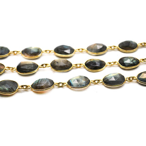 Labradorite Faceted Oval Gold Bezel 16x12mm Continuous Connector Chain