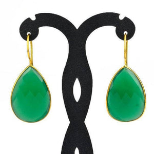 5 Pairs Green Onyx Pears Dangle Earring, Faceted Gold Plated Bezel Gemstone Earrings, Hook Earrings