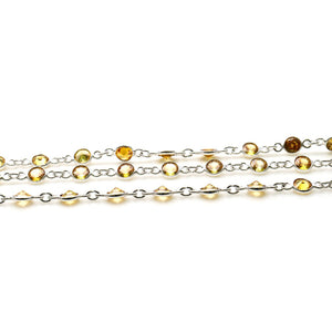 Yellow Zircon Round 5mm Silver Plated  Wholesale Bezel Continuous Connector Chain