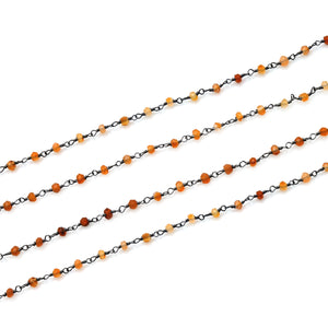 5ft Carnelian 2-2.5mm Oxidized Wrapped Beads Rosary | Gemstone Rosary Chain | Wholesale Chain Faceted Crystal