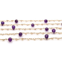 Load image into Gallery viewer, Pearl And Amethyst  Cluster Rosary Chain Faceted Gold Plated Dangle Rosary 5FT
