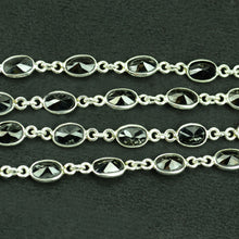 Load image into Gallery viewer, Black Onyx Oval 6x4mm Silver Plated Wholesale Bezel Continuous Connector Chain
