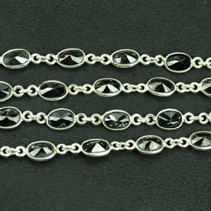 Black Onyx Oval 6x4mm Silver Plated Wholesale Bezel Continuous Connector Chain
