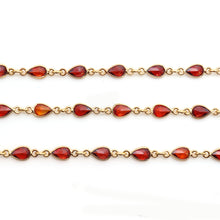 Load image into Gallery viewer, Garnet Pear 6x4mm Gold Plated Wholesale Bezel Continuous Connector Chain
