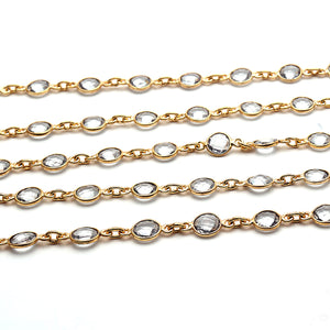 Crystal Round 5mm Gold Plated  Wholesale Bezel Continuous Connector Chain