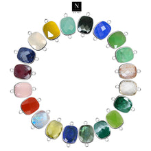 Load image into Gallery viewer, 10pc Set Octagon Birthstone Double Bail Silver Plated Bezel Link Gemstone Connectors 12x16mm
