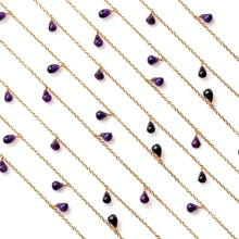 Load image into Gallery viewer, Amethyst Cabochon Drop Beads 8x6mm Gold Plated Dangle Rosary 5FT
