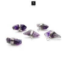 Load image into Gallery viewer, 5Pc Lot Silver Plated Rough Gemstone Pendant 20x14mm Free Form Wire Wrapped
